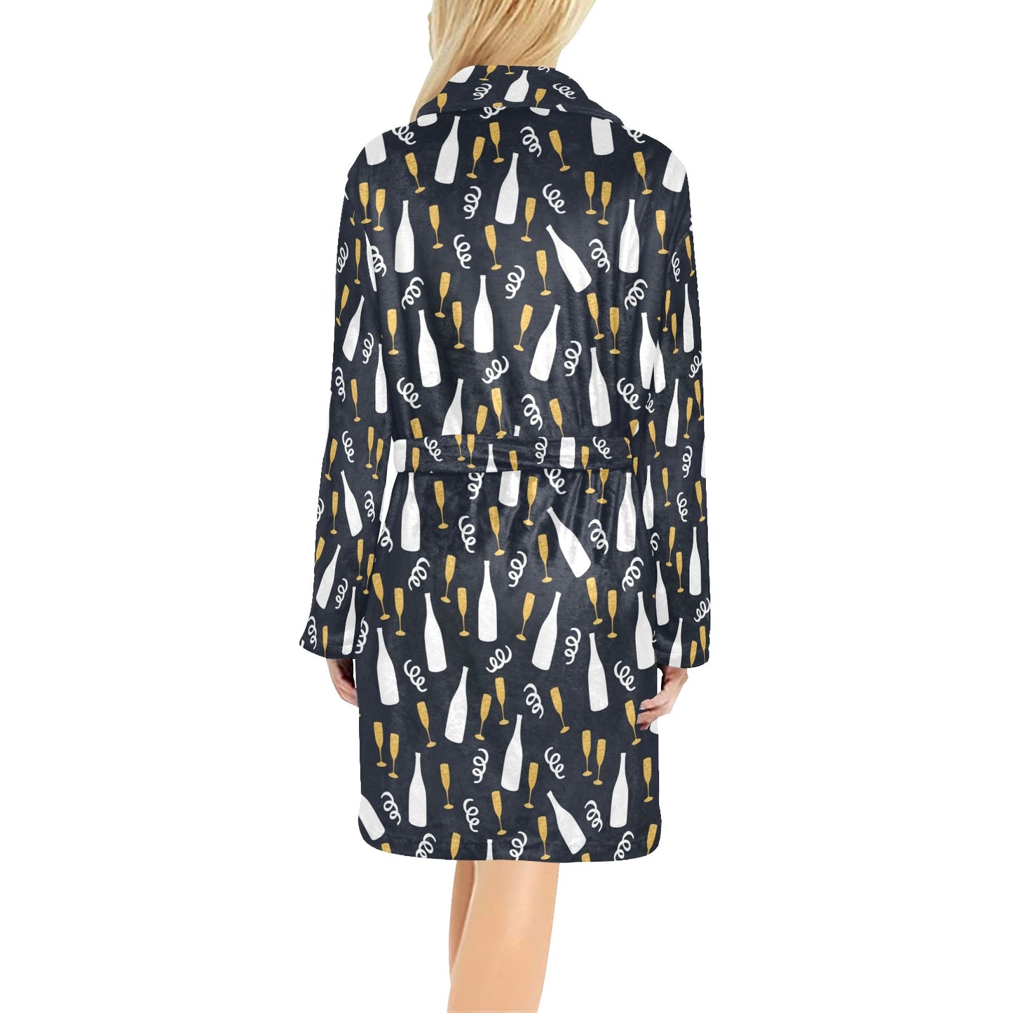 Champagne Pattern Print Design 01 Women's Fleece Robe