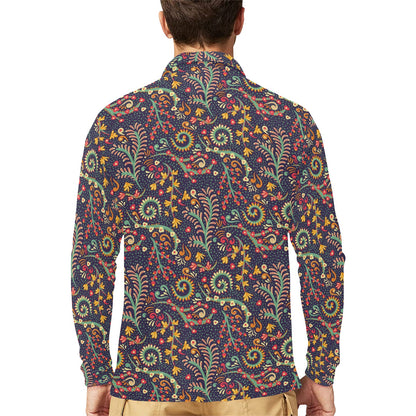 Bohemian Pattern Print Design 08 Long Sleeve Polo Shirt For Men's
