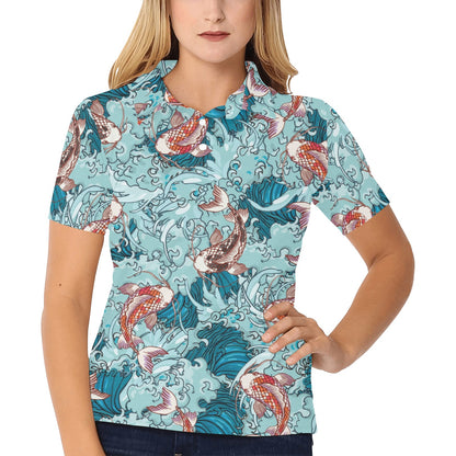 KOI Fish Pattern Print Design 05 Women's Polo Shirt