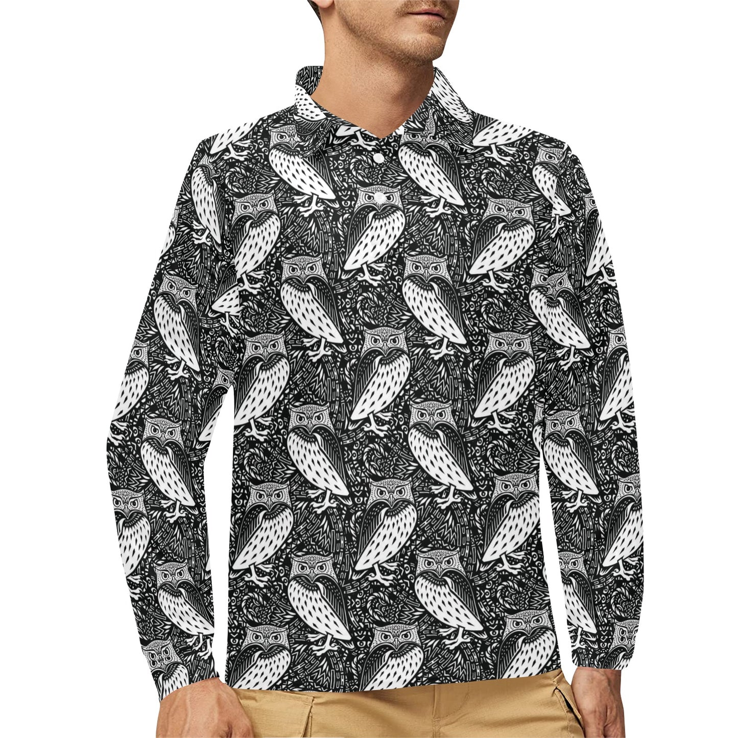 Tribal Pattern Print Design LKS308 Long Sleeve Polo Shirt For Men's