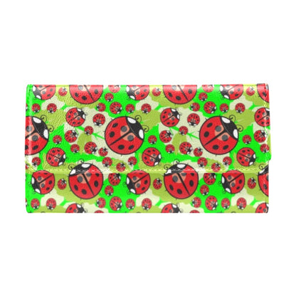 Ladybug with Leaf Print Pattern Women's Trifold Wallet