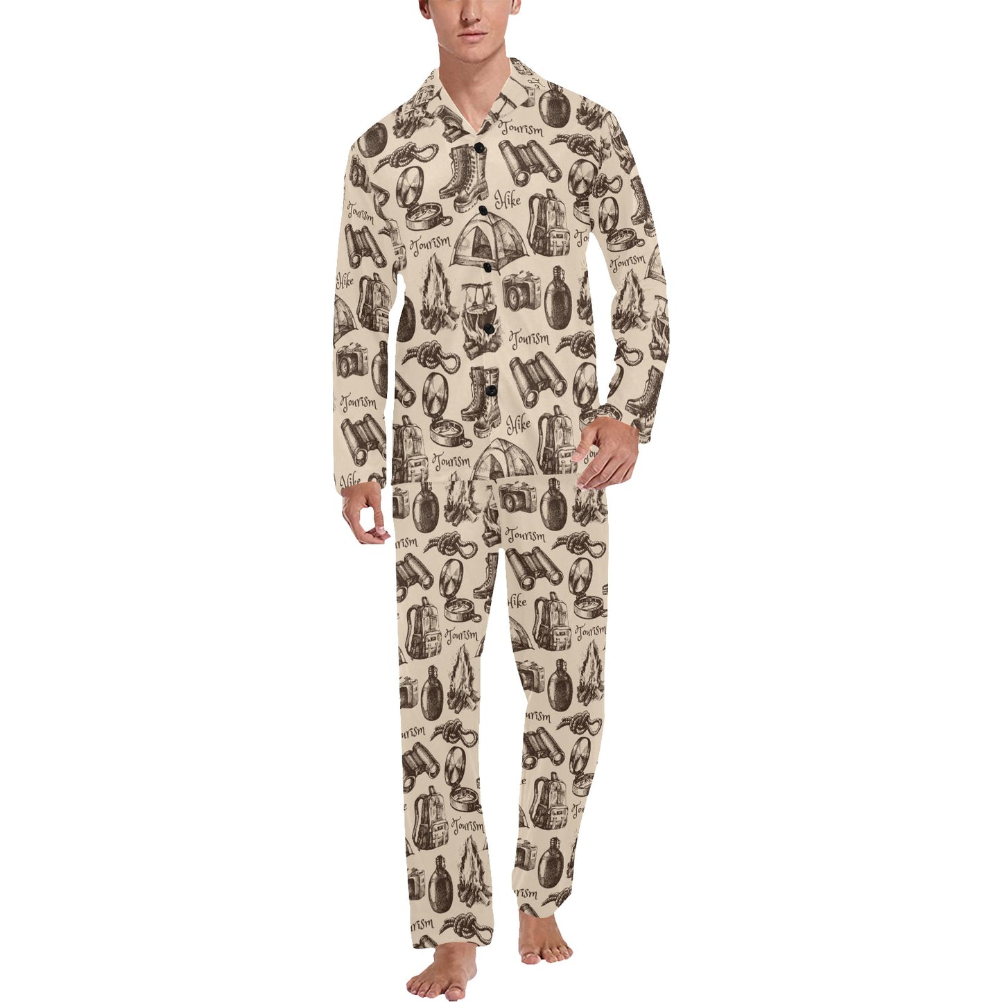 Camping Pattern Print Design 01 Men's Long Pajama Set