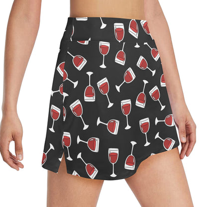Wine Glass Print Design LKS303 17" Golf & Pickleball Skort with Pockets