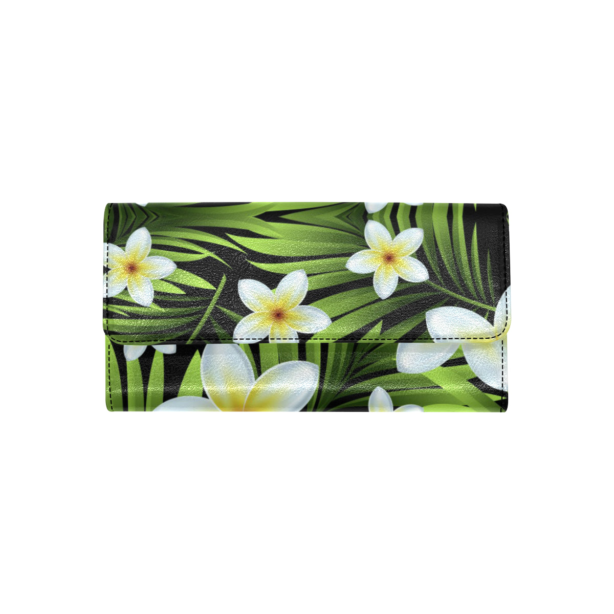 White Plumeria Pattern Print Design PM06 Women's Trifold Wallet