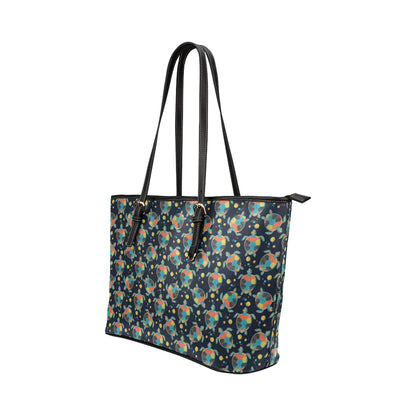 Sea Turtle Colorful with bubble Print Leather Tote Bag