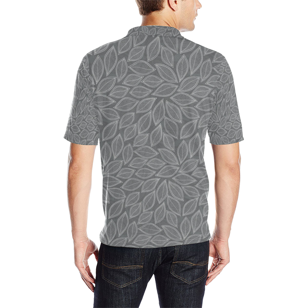Elm Leave Grey Print Pattern Men Polo Shirt