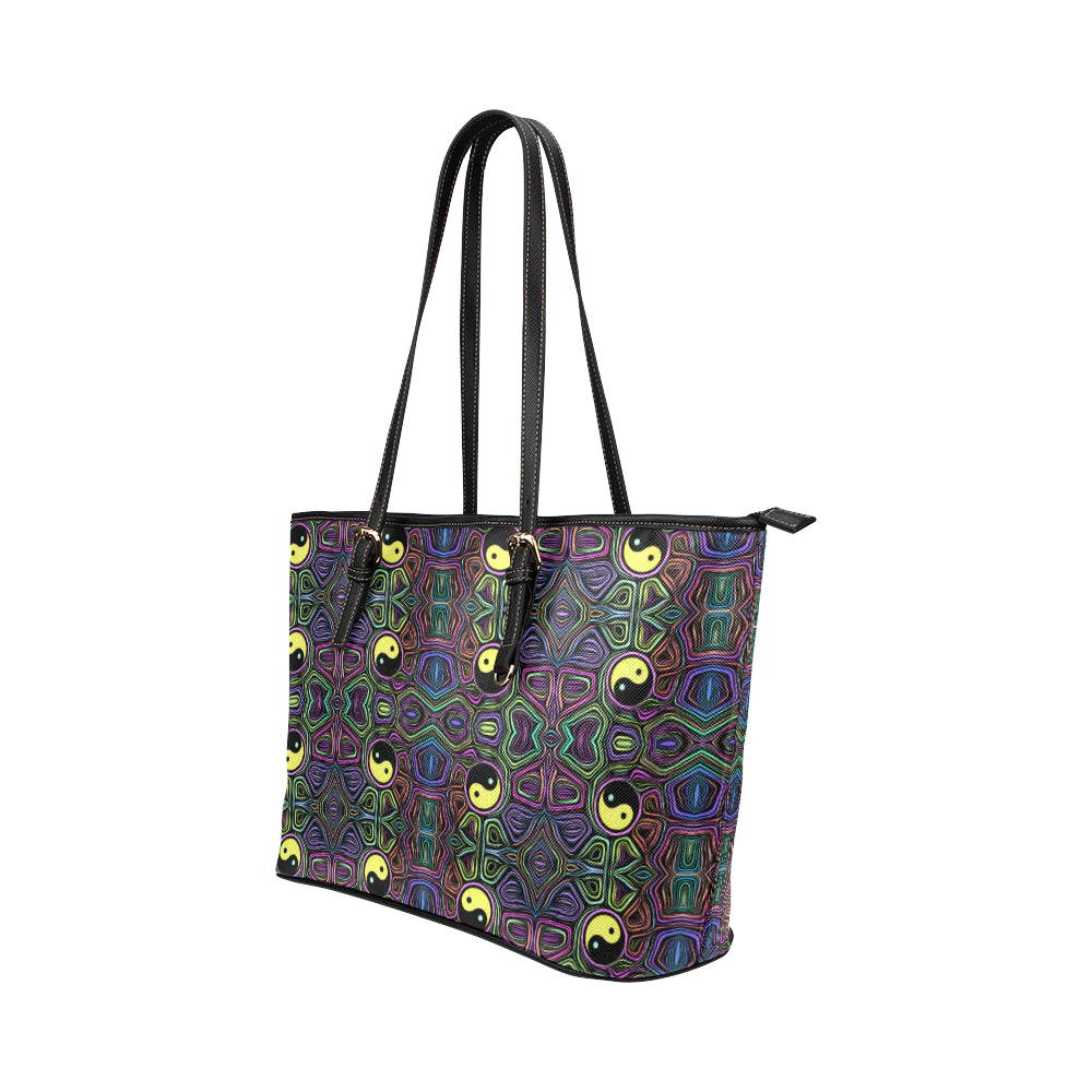 Yin Yang Neon Color Design Print Leather Tote Bag