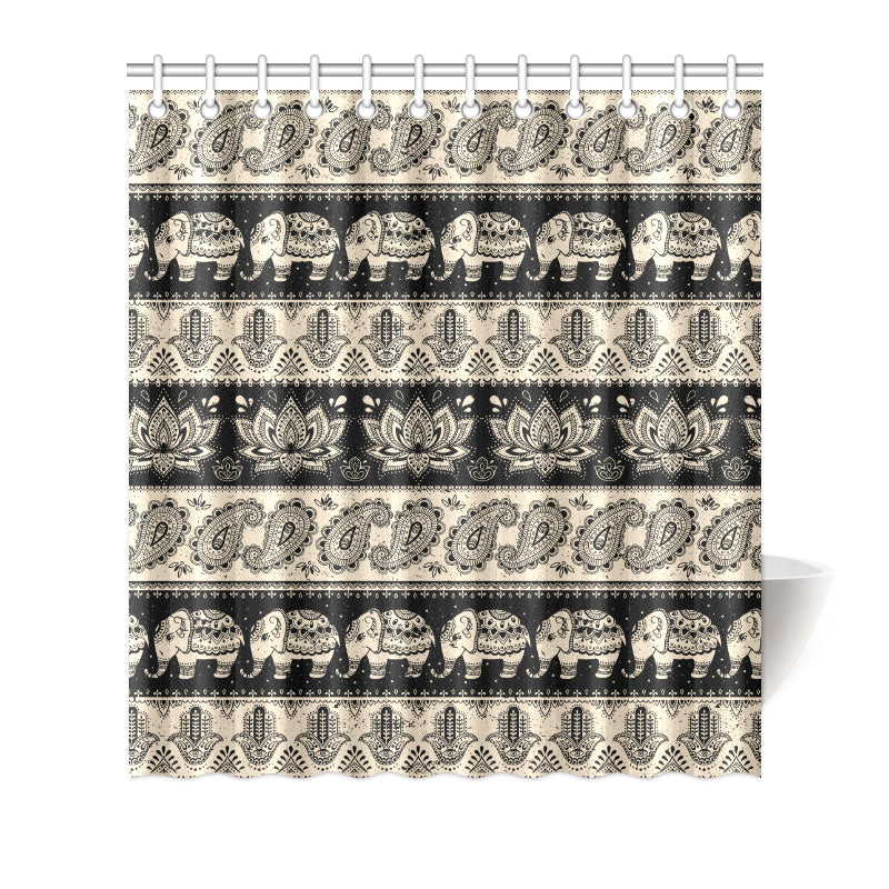 Elephant Hansa Lotus Pattern Shower Curtain