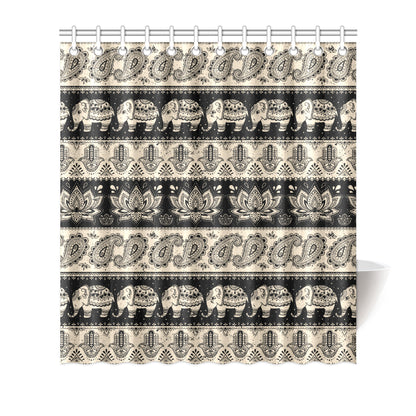 Elephant Hansa Lotus Pattern Shower Curtain
