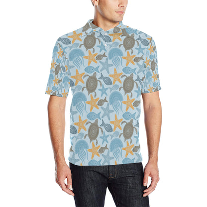 Polynesian Jellyfish Turtle Print Men Polo Shirt
