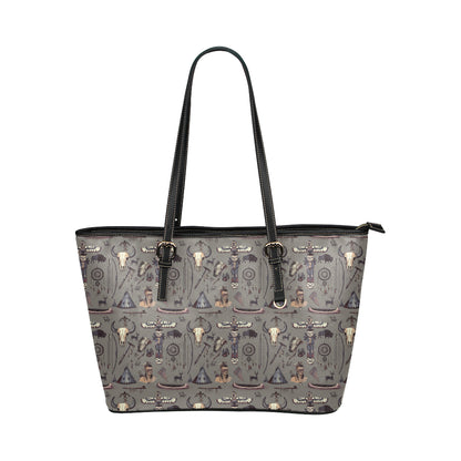 Native Indian life Design Print Leather Tote Bag