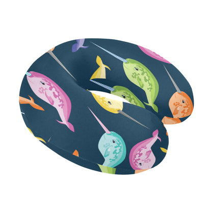 Narwhal Colorful Pattern Print Design 03 U-Shaped Travel Neck Pillow
