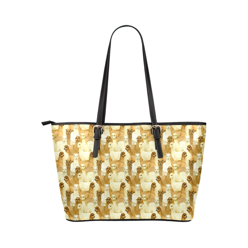 Alpaca Watercolor Design Themed Print Leather Tote Bag