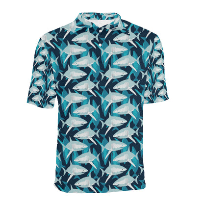 Shark Design Print Men Polo Shirt