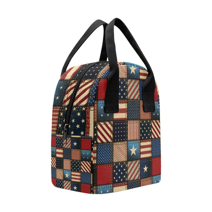 American flag Patchwork Design Insulated Lunch Bag