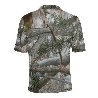 Camo Realistic Tree Forest Pattern Men Polo Shirt