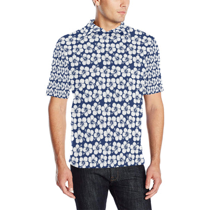 Hibiscus Blue Hawaiian Flower Pattern Men Polo Shirt