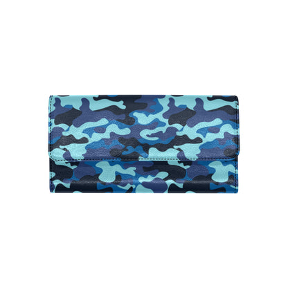 Camo Blue Pattern Print Design 04 Women's Trifold Wallet