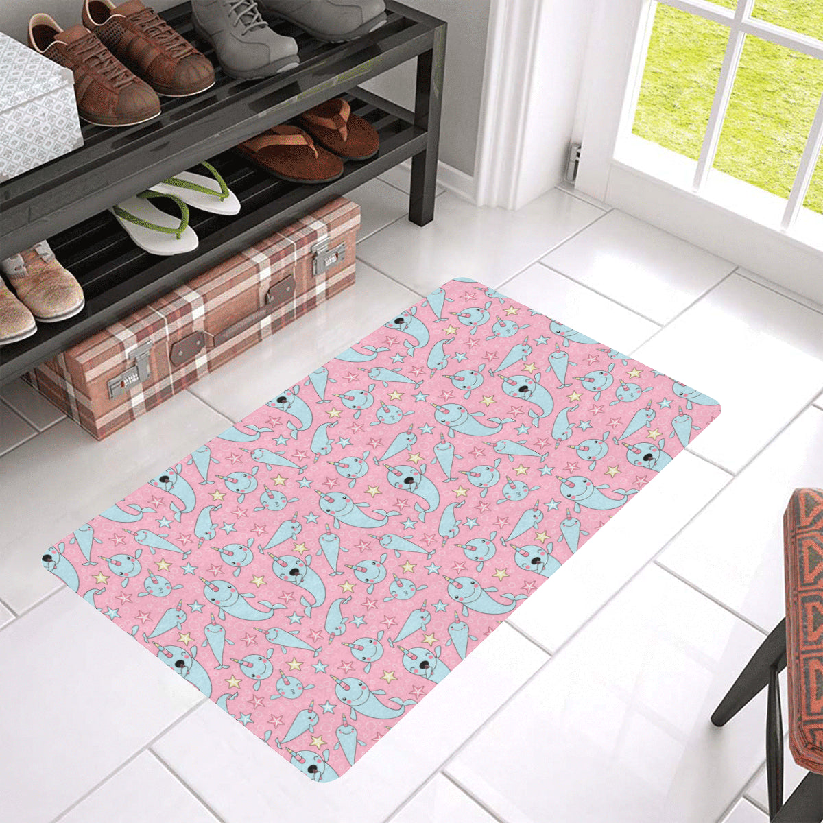 Narwhal Cartoon Cute Print Rubber Doormat