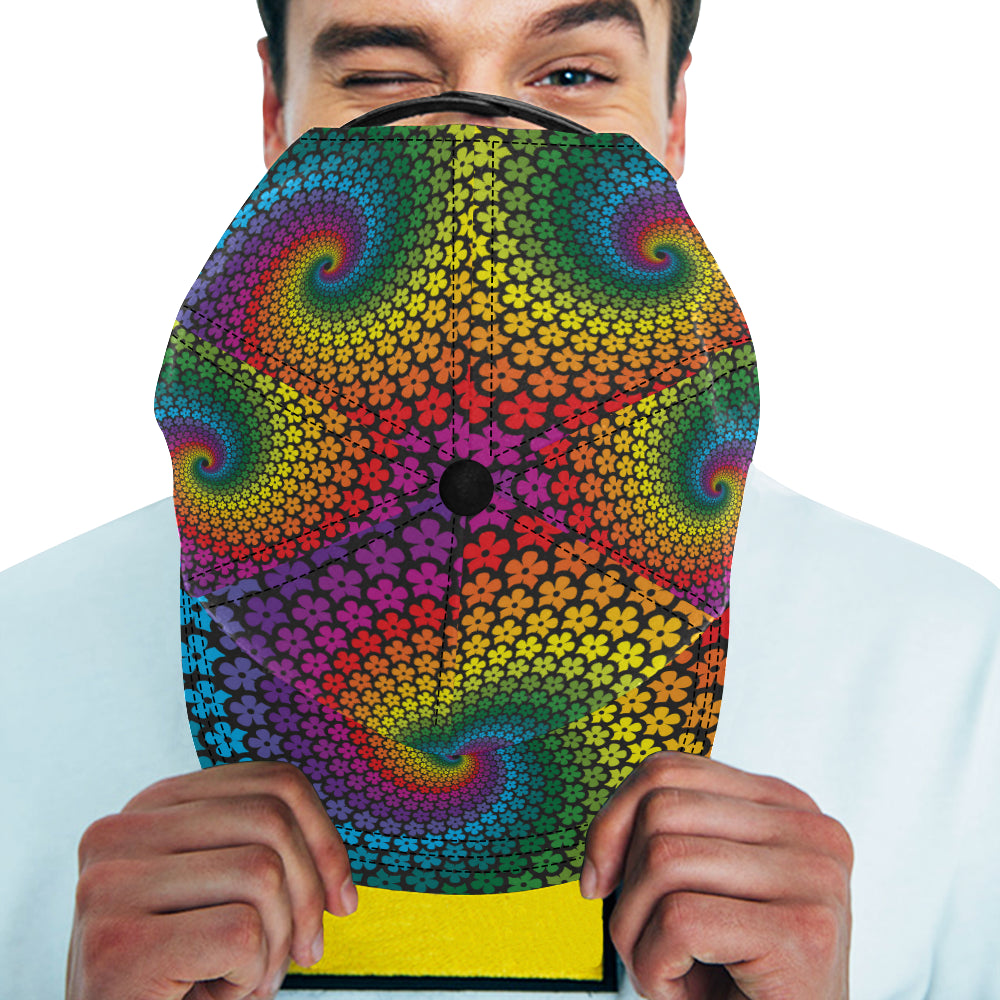 Flower Power Rainbow Spiral Print Snapback Cap