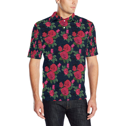 Rose Pattern Print Design A04 Men Polo Shirt