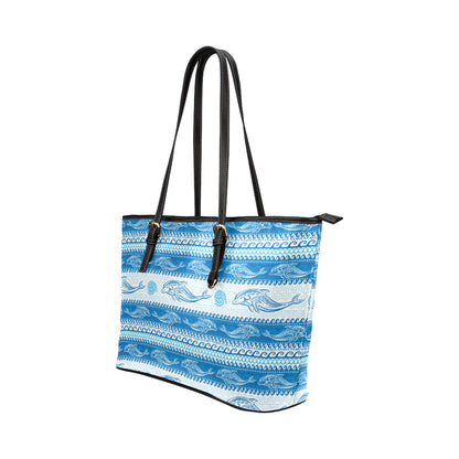 Dolphin Tribal Print Pattern Leather Tote Bag