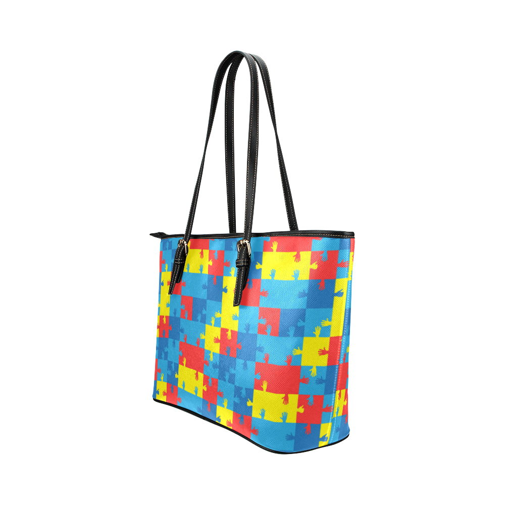 Autism Awareness Design Themed Print Leather Tote Bag