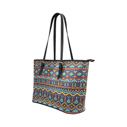 Aztec Style Print Pattern Leather Tote Bag