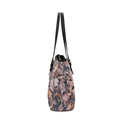 Camouflage Realistic Tree Leaf Print Leather Tote Bag