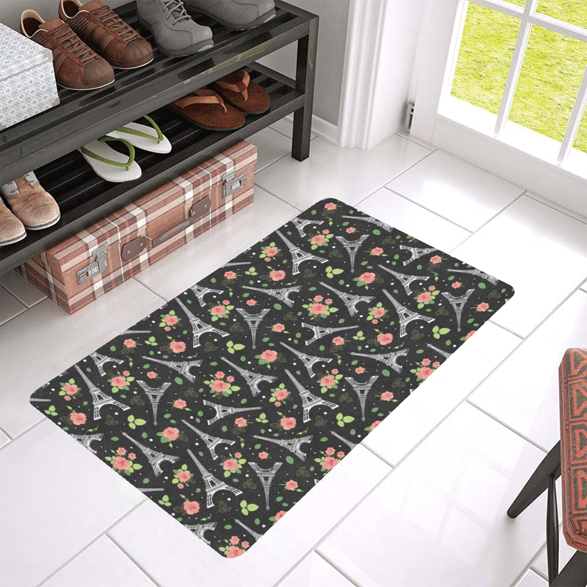 Eiffel Tower Rose Print Rubber Doormat
