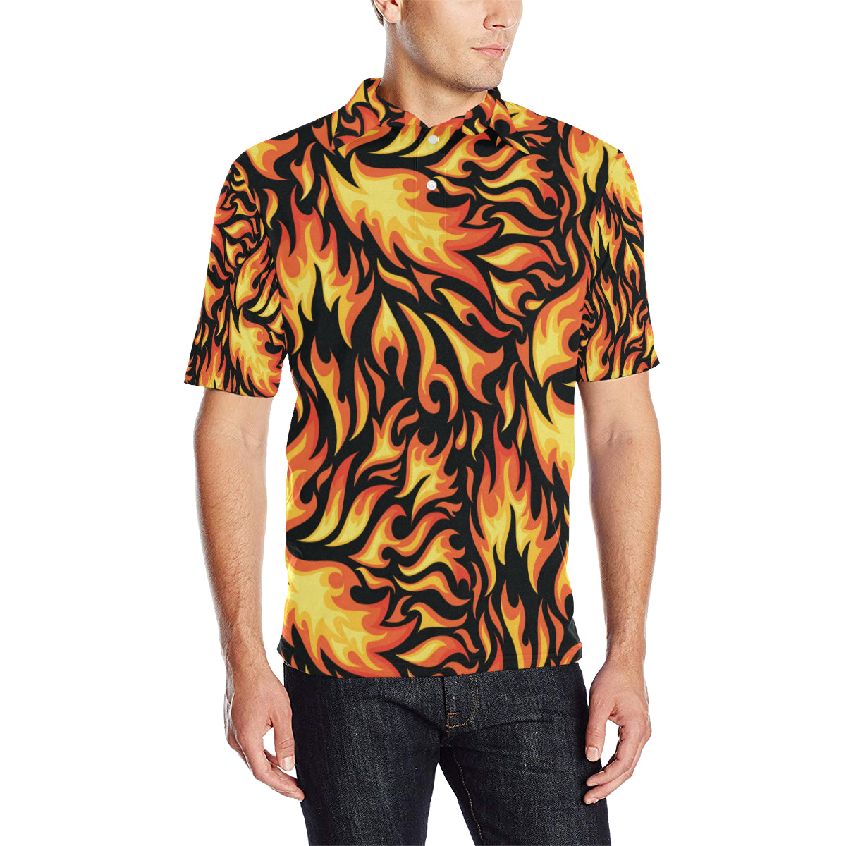 Flame Fire Design Pattern Men Polo Shirt