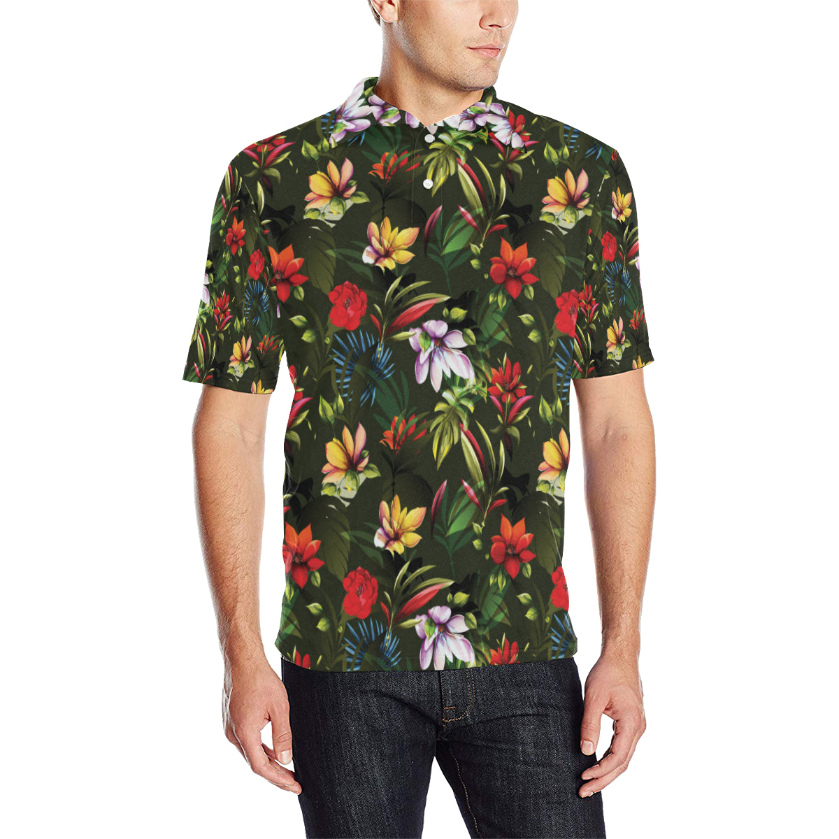 Magnolia Pattern Print Design 02 Men Polo Shirt