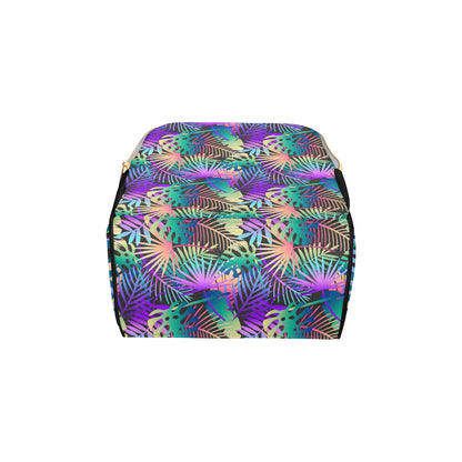 Neon Flower Tropical Palm Leaves Diaper Bag Backpack