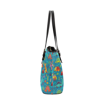 Dinosaur Cartoon Style Leather Tote Bag