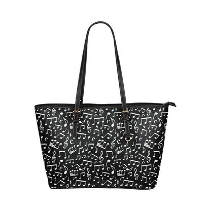 Music Note Black white Themed Print Leather Tote Bag