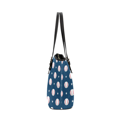 Baseball Star Print Pattern Leather Tote Bag