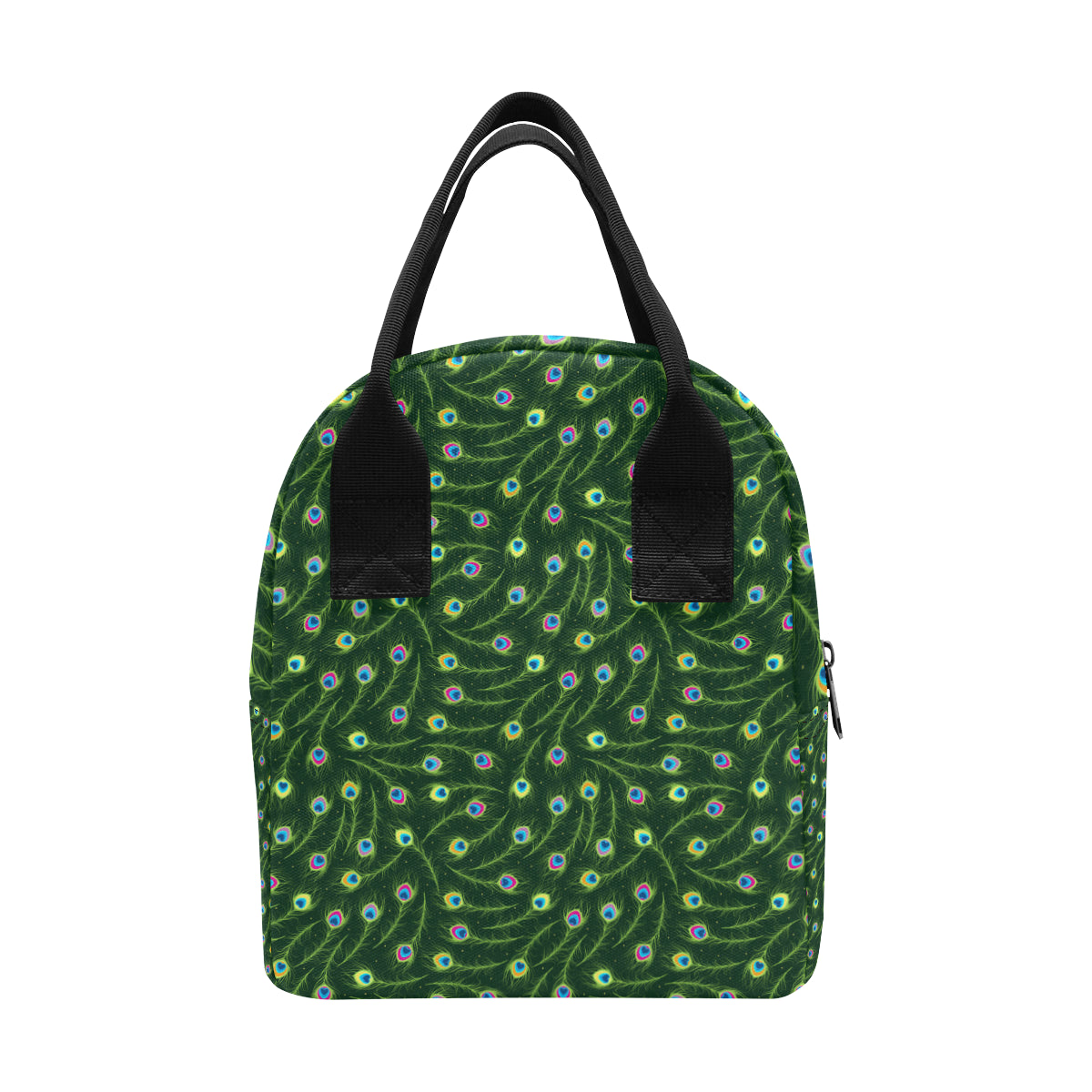 Peacock Feather Green Design Print Insulated Lunch Bag