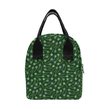 Peacock Feather Green Design Print Insulated Lunch Bag