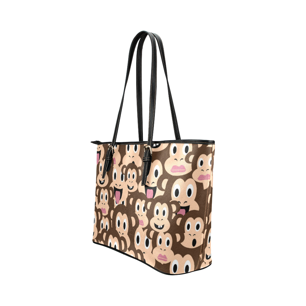 Emoji Monkey Print Pattern Leather Tote Bag