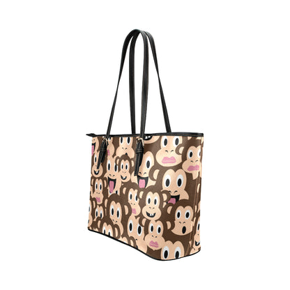 Emoji Monkey Print Pattern Leather Tote Bag