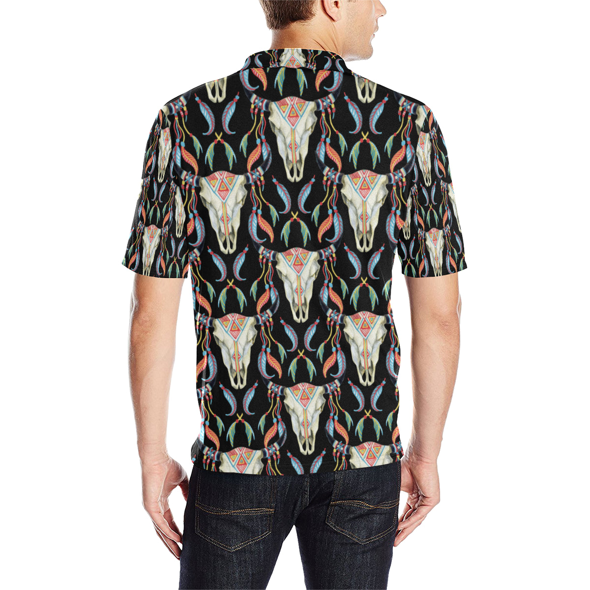 Buffalo Head Boho Style Pattern Print Design 01 Men Polo Shirt