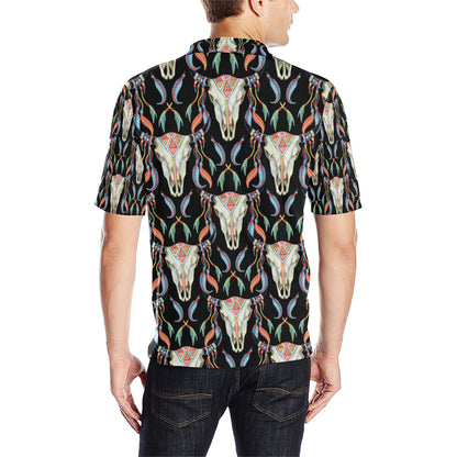 Buffalo Head Boho Style Pattern Print Design 01 Men Polo Shirt
