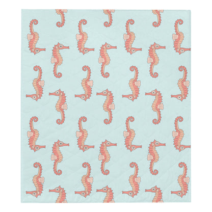 SeaHorse Pattern Print Design 01 Premium Quilt