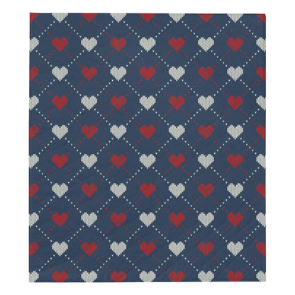 Heart Knit Pattern Print Design HE05 Premium Quilt