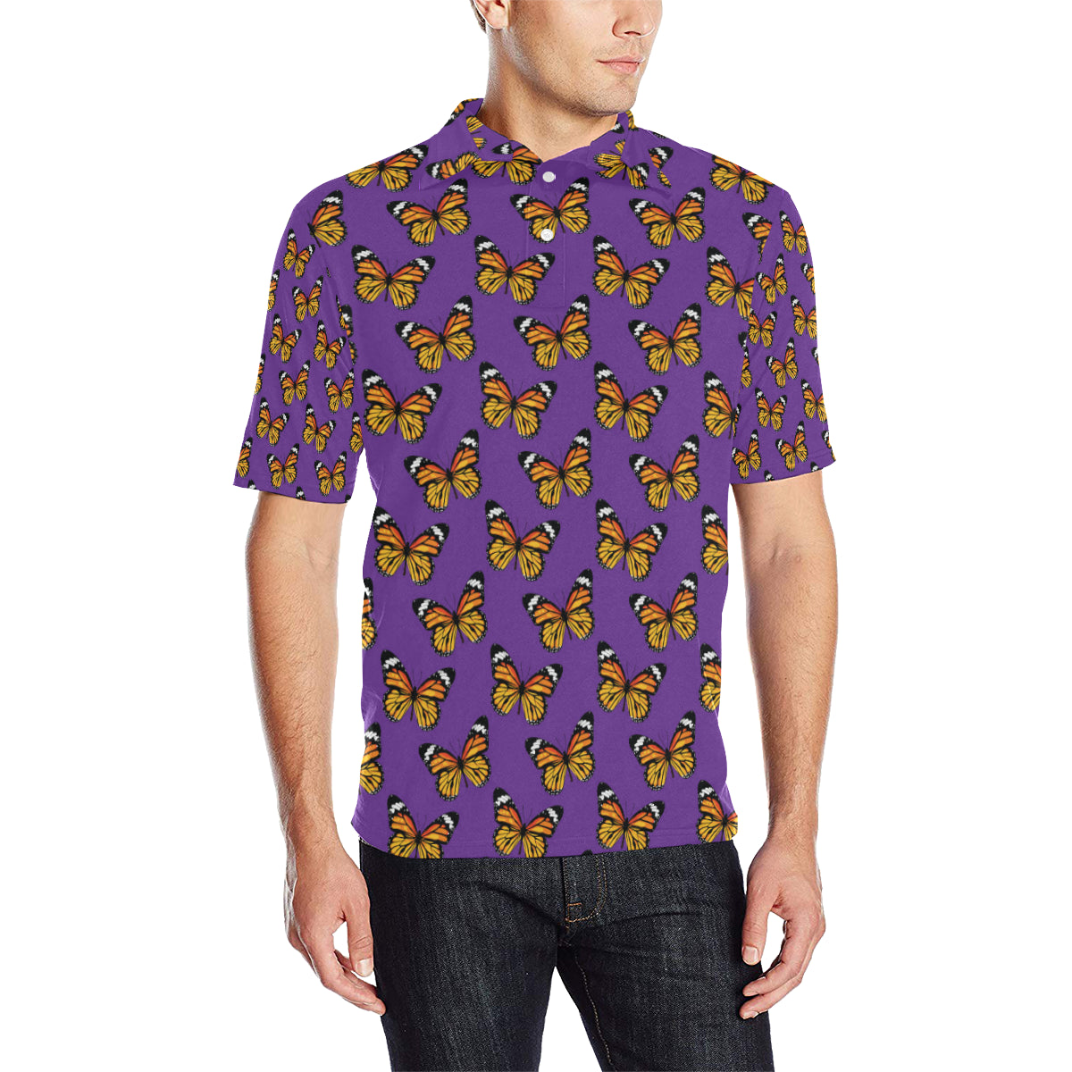 Monarch Butterfly Purple Print Pattern Men Polo Shirt