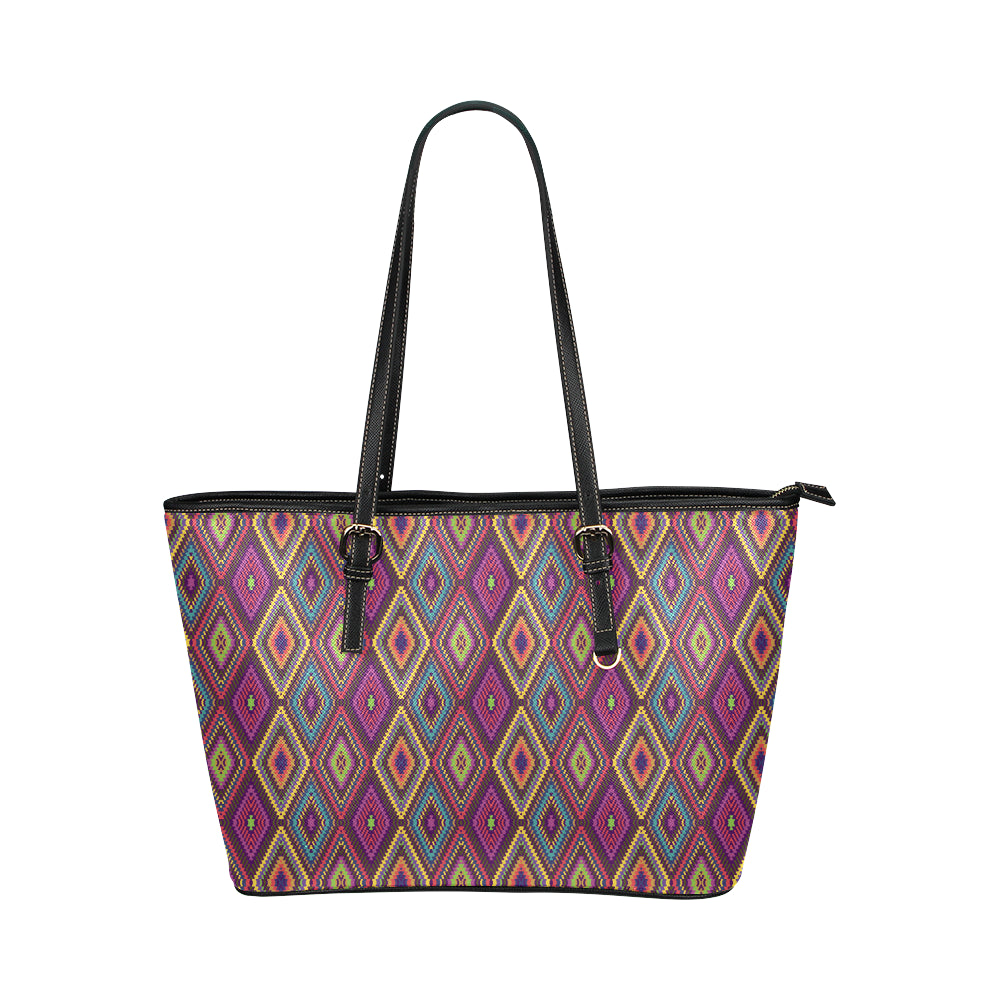 Southwestern Print Leather Tote Bag