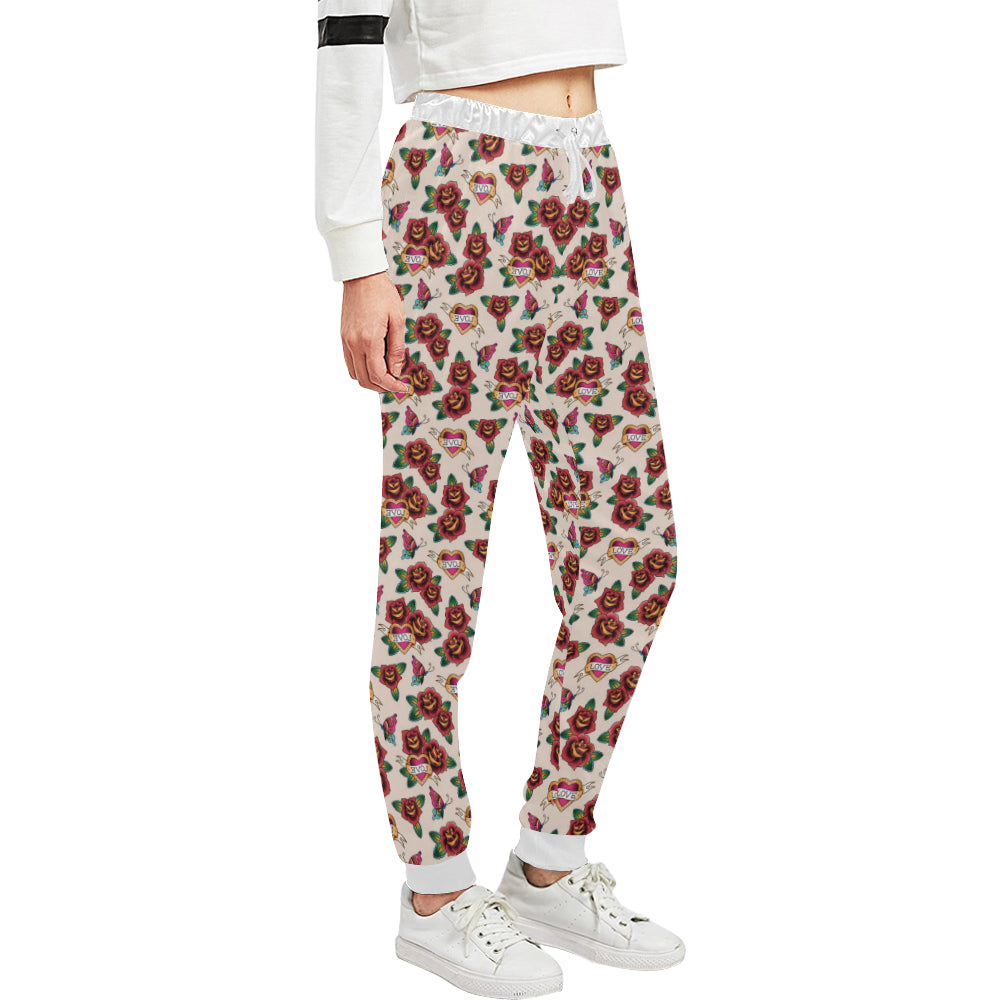 Old School Tattoo Rose Pattern Unisex Sweatpants