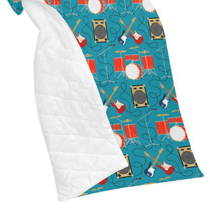 Drum Set Guitar Pattern Print Design 02 Premium Quilt