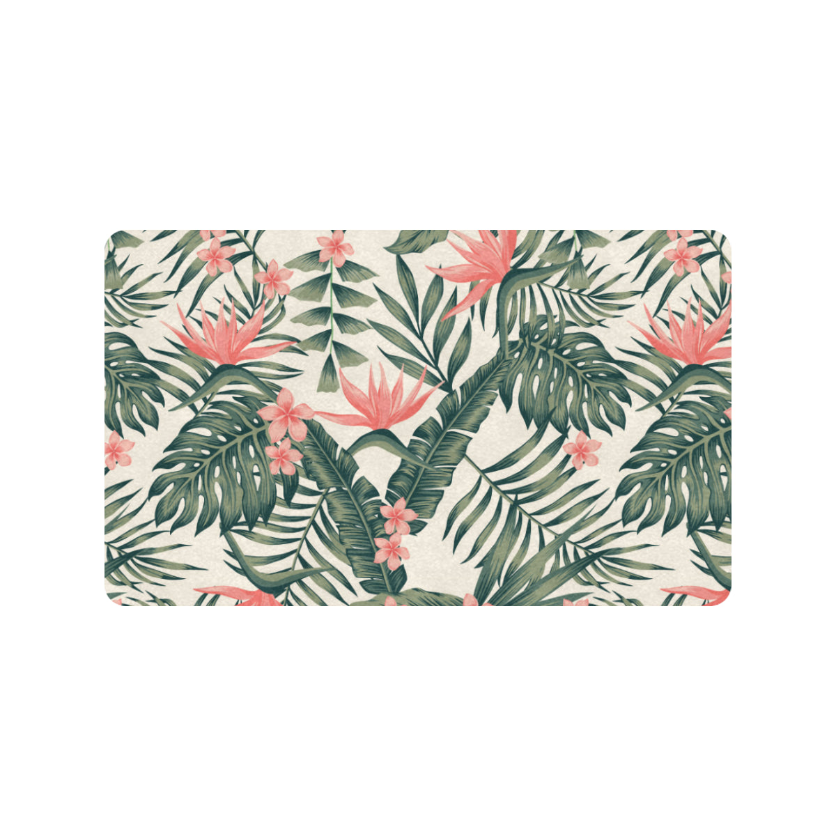 Tropical Flower Palm Leaves Rubber Doormat