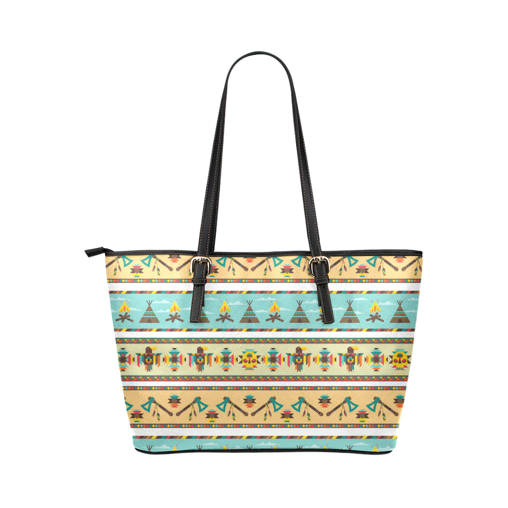 American indian Life Pattern Leather Tote Bag